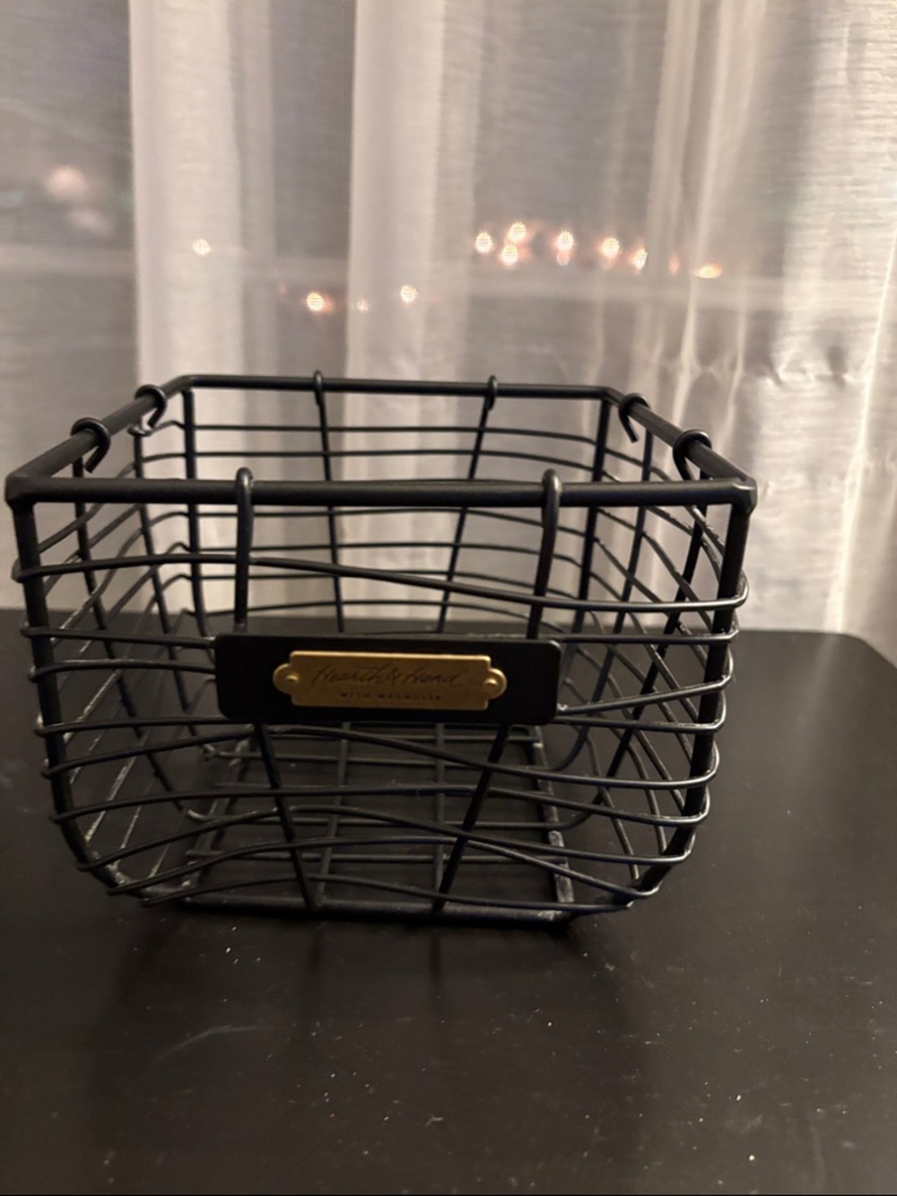 Hearth & Hand Black Wire Storage Basket with Gold Plaque